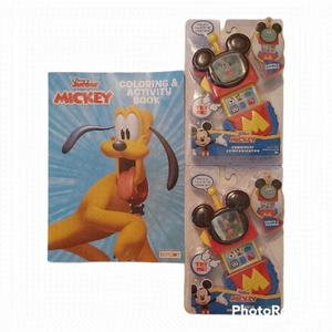 DISNEY Junior Coloring & Activity Book With 2 Toy Mickey Mouse Walkie Talkies